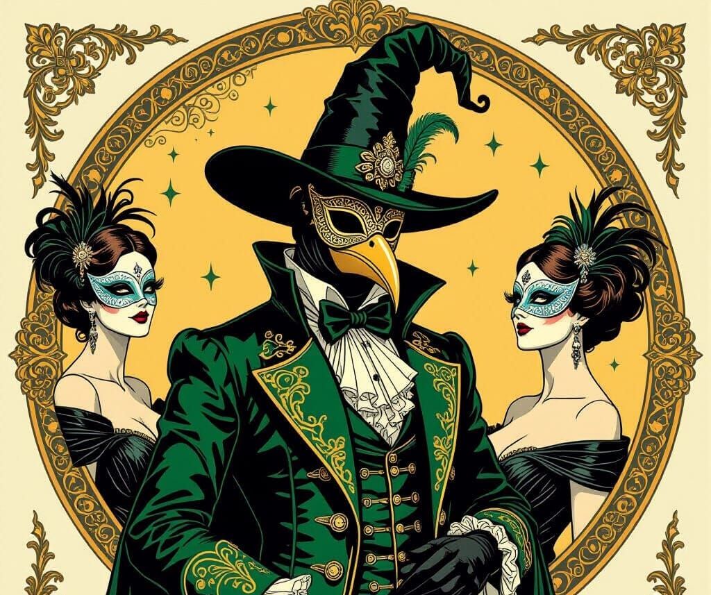 Surreal Plague Doctor at Masquerade Ball