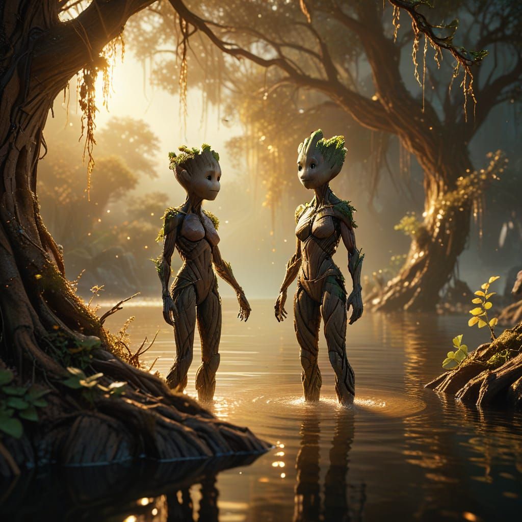 Groot Finds Love by the Lake: Hyper-Realistic Digital Art
