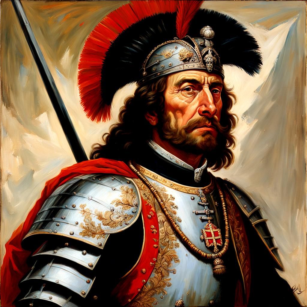 Polish Winged Hussar Portrait in Oil Paint Style