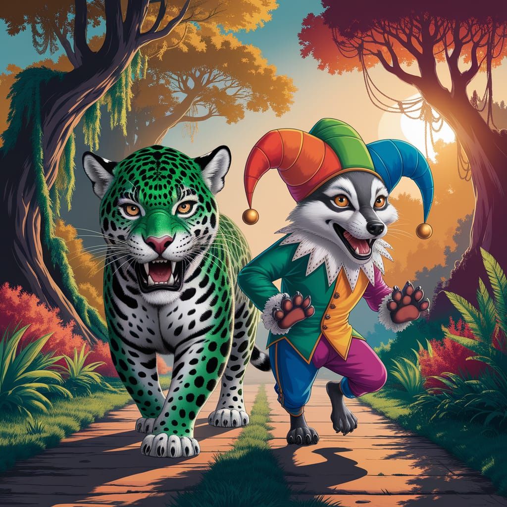 Jealous Jaguar and Joyful Jackal Jester in Jungle