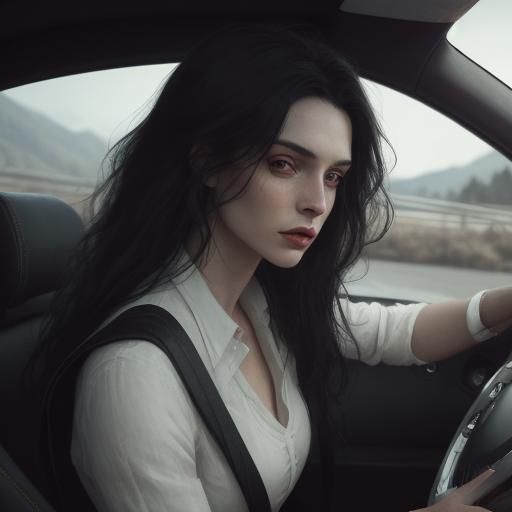 Woman in Vampire Car: Expressionist Surrealism