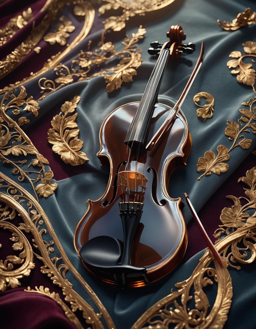 Glass Violin in Mystical Setting, 3D Render