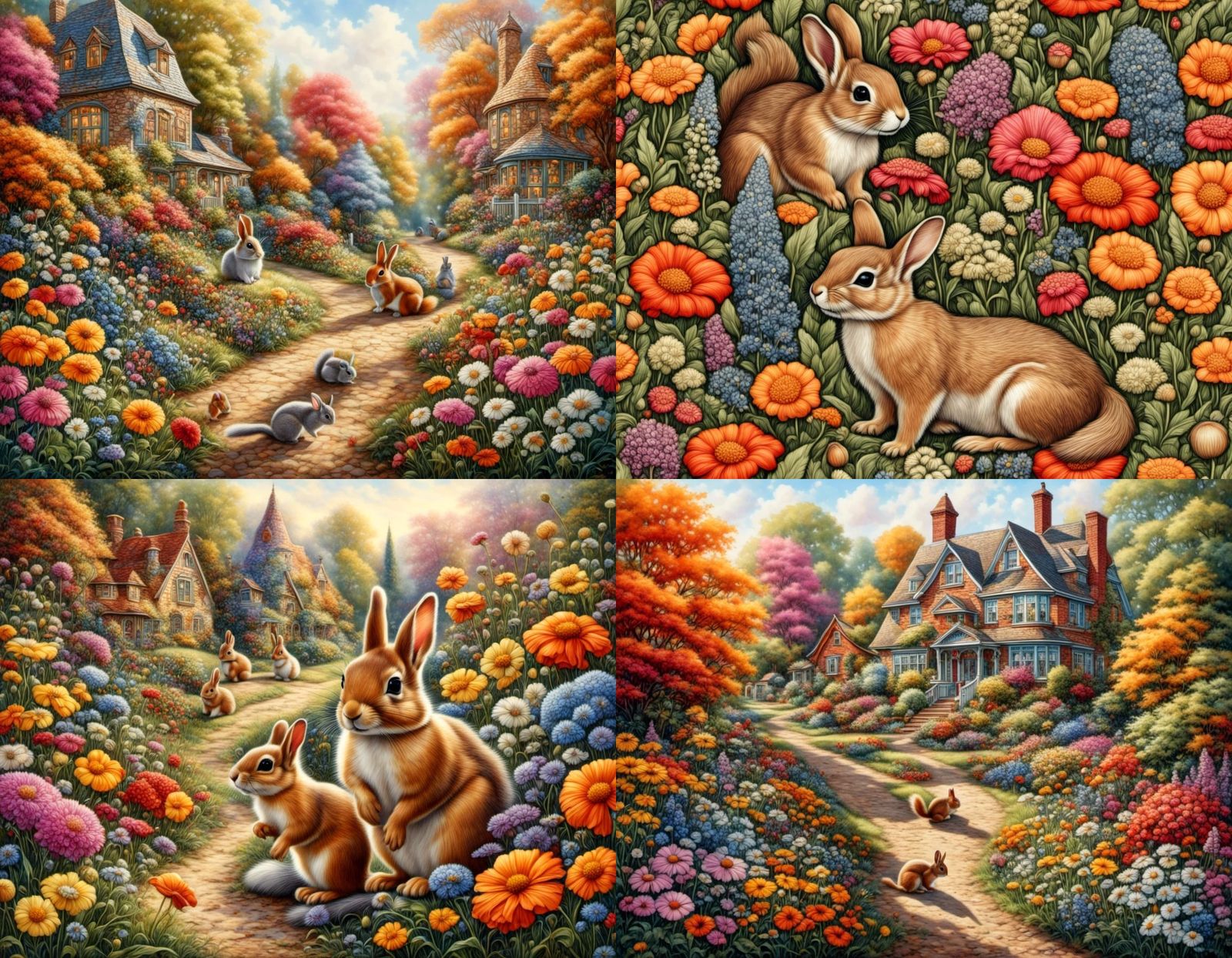 Whimsical Garden Scene in Pointillism Style