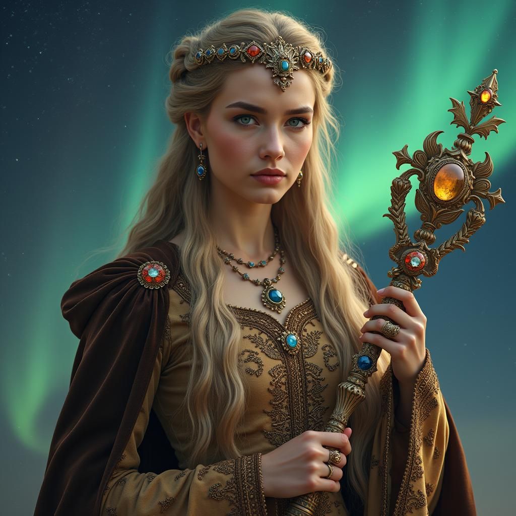 Lithuanian Goddess Sėlija in Starry Night Sky