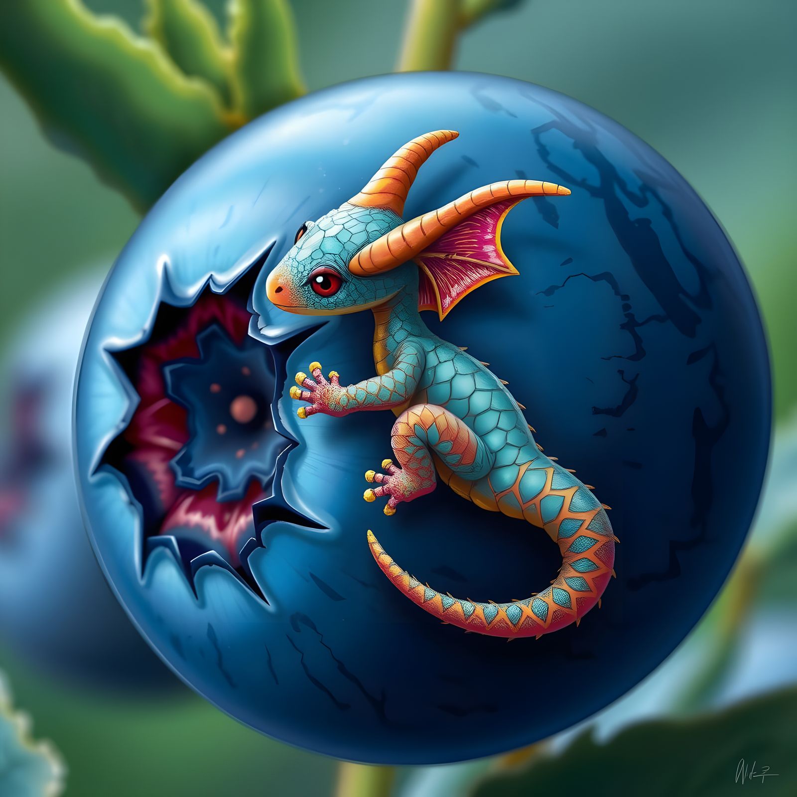 Teeny Tiny Blueberry Dragon Textural Fusion