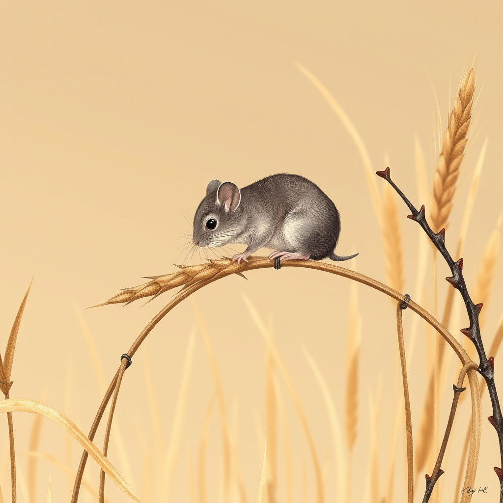 Mouse on Wheat in Art Deco Style