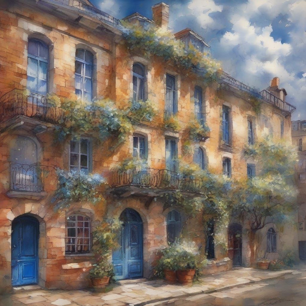 Magical Blue French Hotel in Alcohol Ink Style