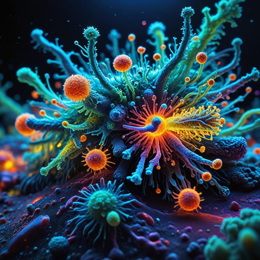 Vibrant Microbe Party on Microscope Slide in Hyperrealistic ...