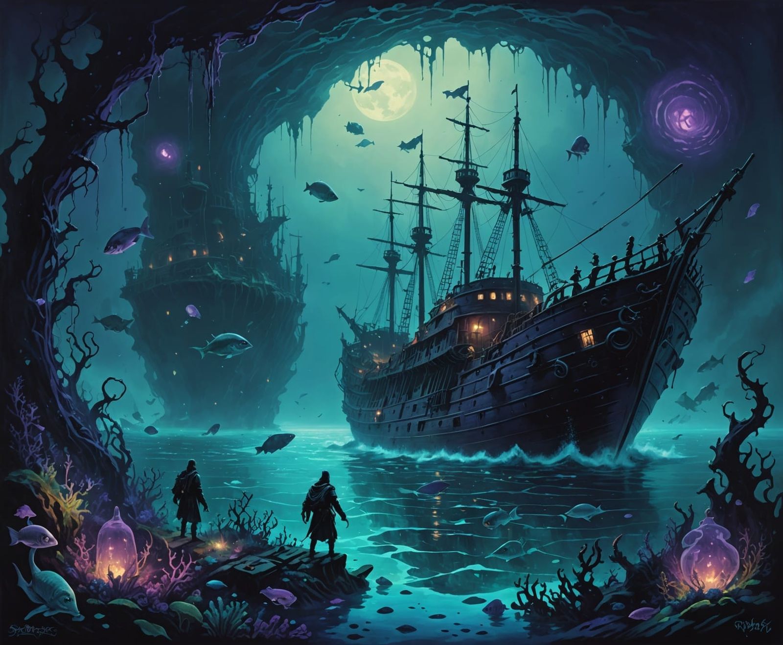 Haunted Shipwreck in Gothic Dark Fantasy Scene