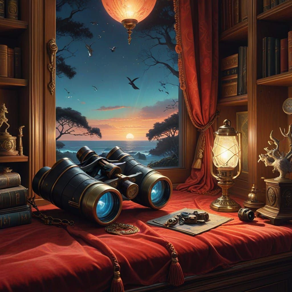 Vintage Binoculars Reveal a Dreamy Sunset Over the Sea with ...