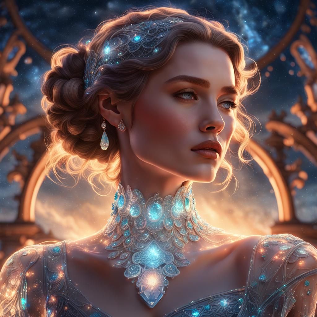 Glass Dress Portrait in Hyperrealistic Digital Art Style