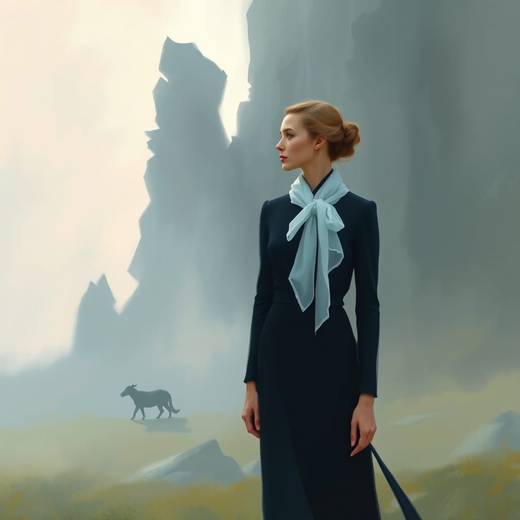 Elegant Woman in Dreamy Landscape Art