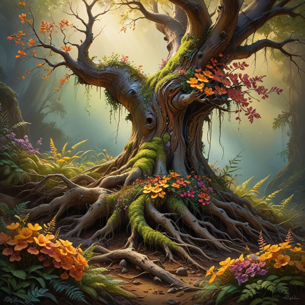 Vibrant Oil Painting: Tree Grows New Life