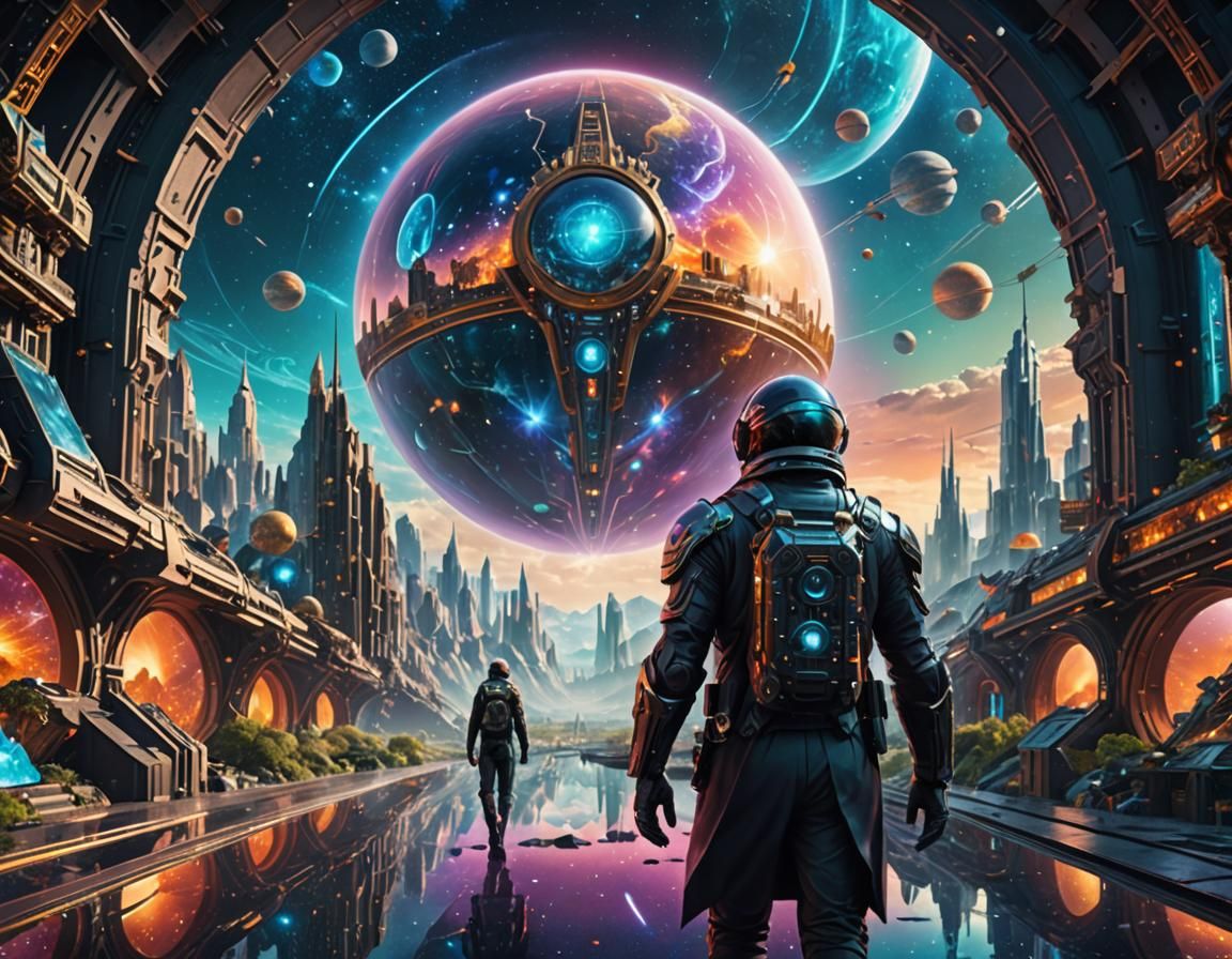 Futuristic Immortal Man in Cosmic Landscape