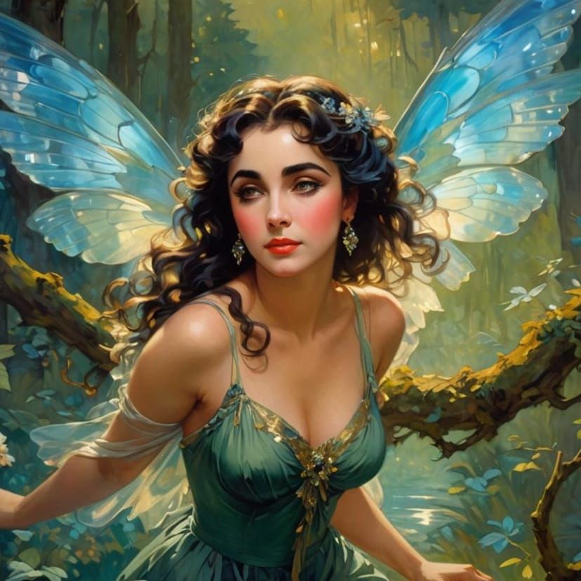 Elizabeth Taylor as Titania, Impressionistic Oil Painting