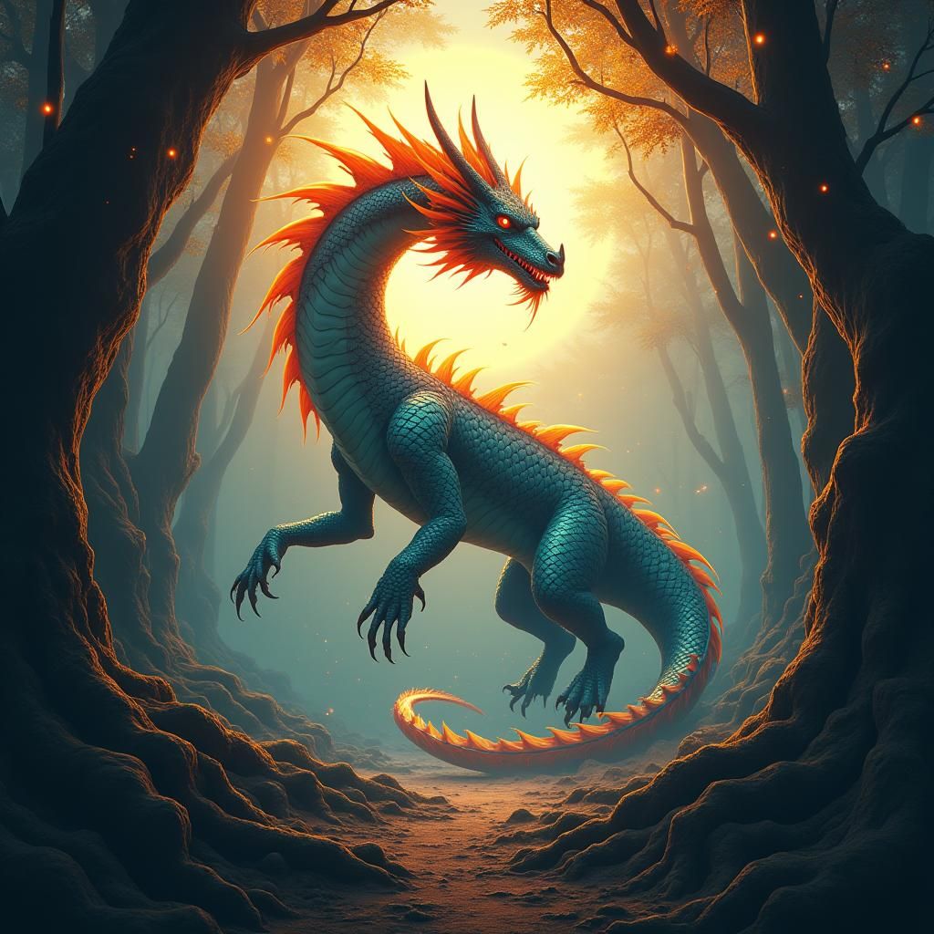 Majestic Dragon Emerges in Mystical Forest