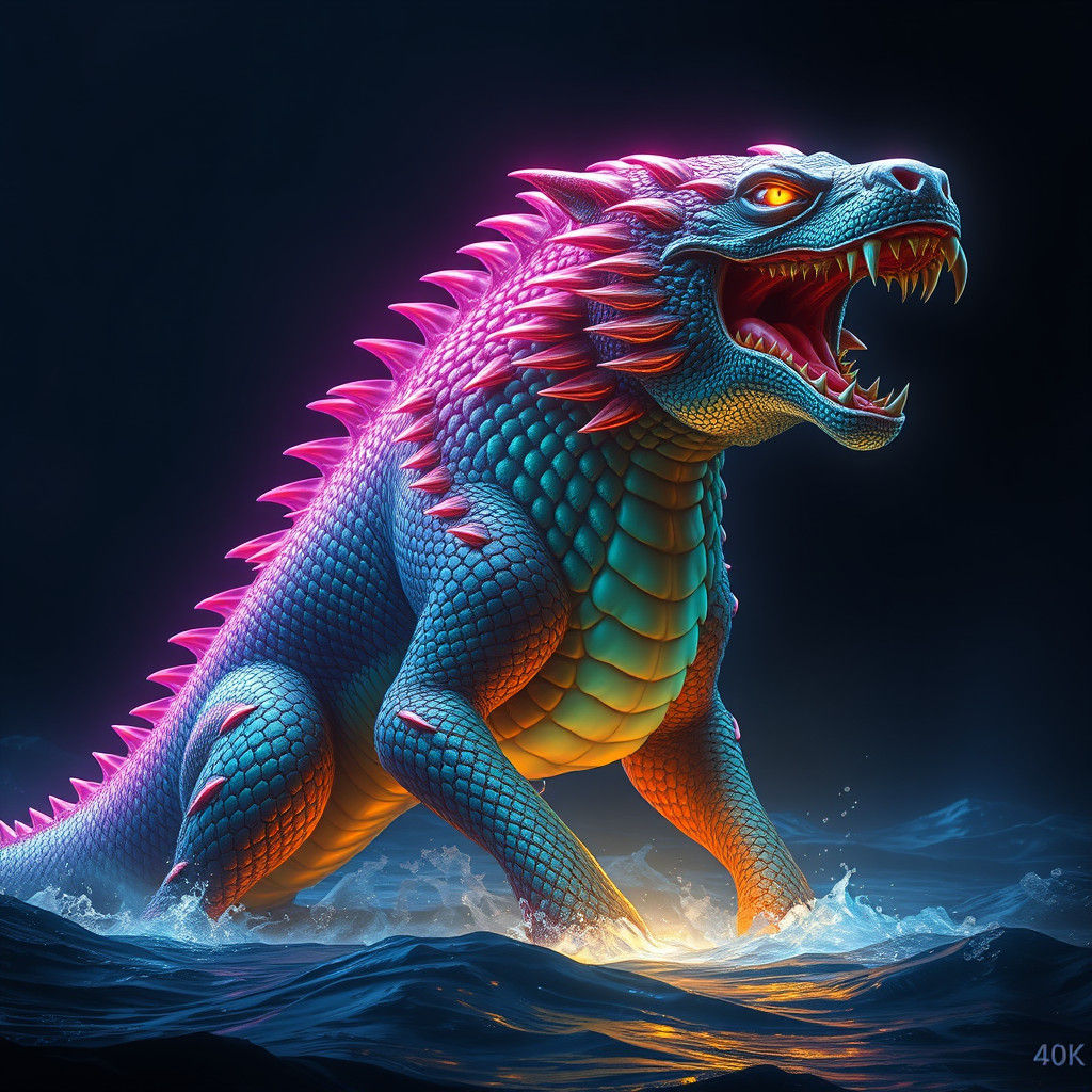 Colossal Serpentine Dog Hybrid Emerges from Depths