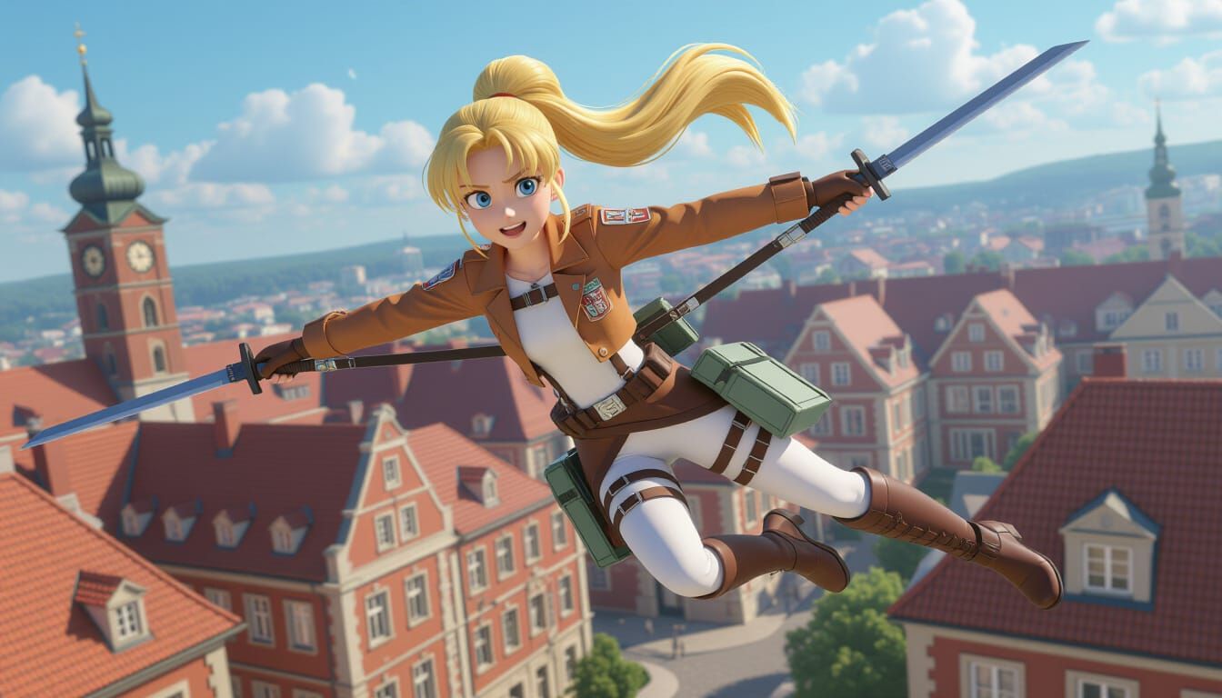 Usagi Tsukino as Attack on Titan Scout in Pixar Style