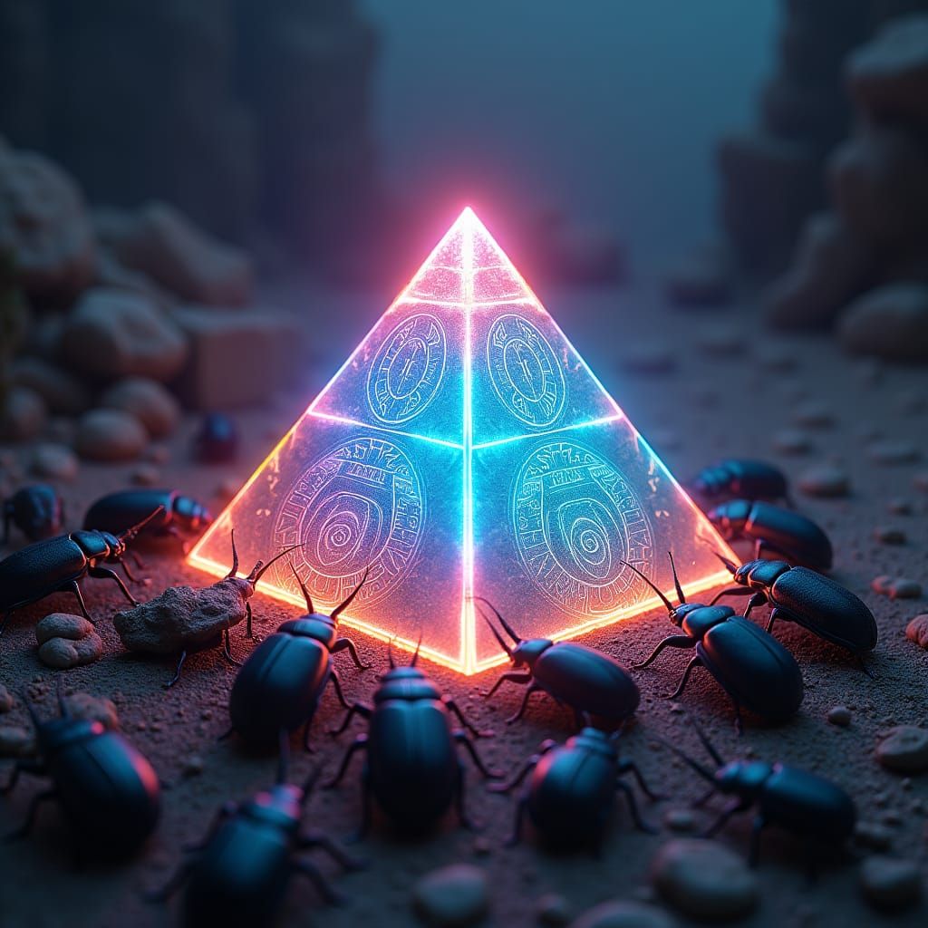 Iridescent Pyramid Ceremony in Matte Painting Style