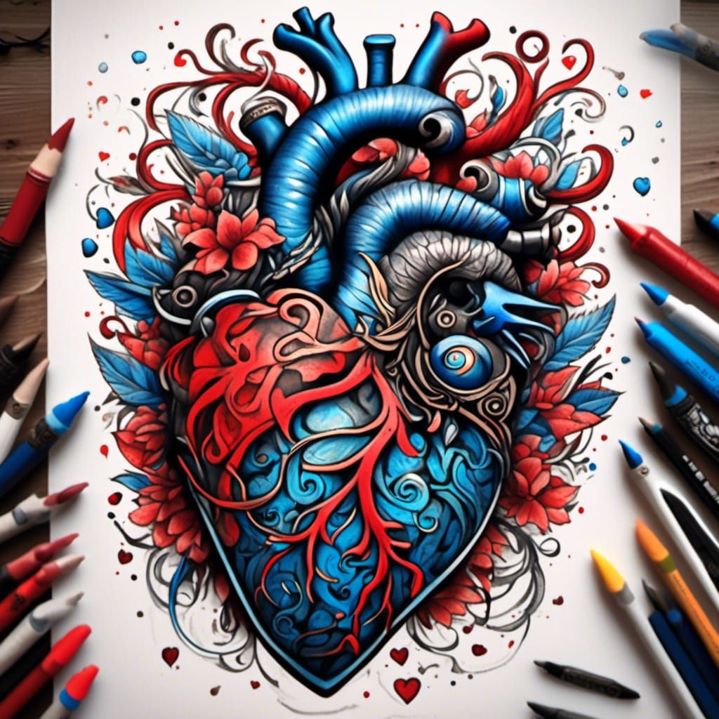 Polyamorous Heart Tattoo Design in Vibrant Colors