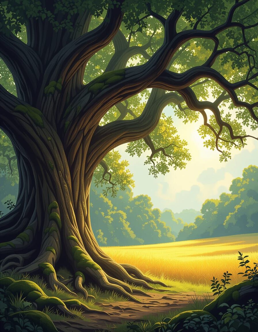 Ancient Woodland Roots Transition to Sunlit Meadow