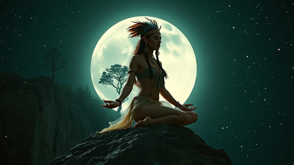 Cosmic Shaman Meditating Under Double Moon