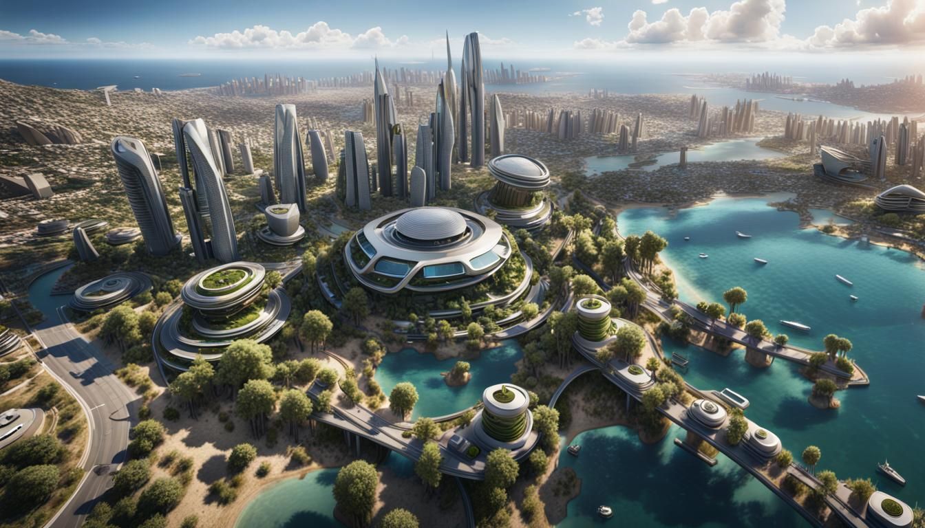 Eco-Futuristic Sci-Fi City on the Sea