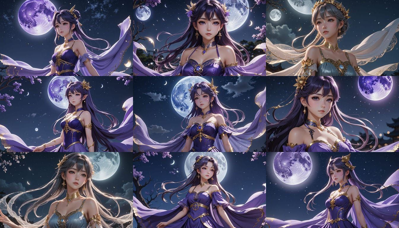 Sorrowful Goddess Sheds Violet Dress in Anime Style