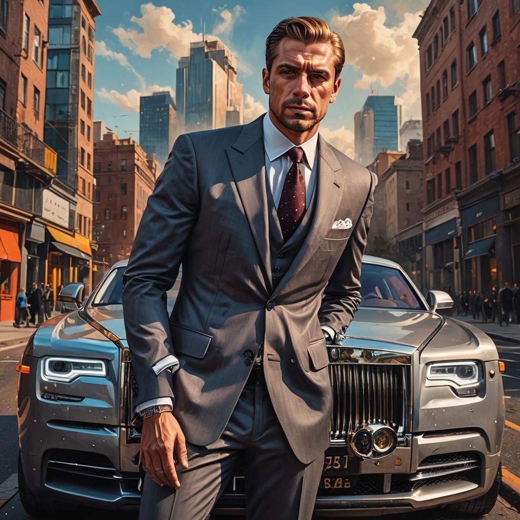 Hyperrealistic Investor and Rolls Royce Portrait