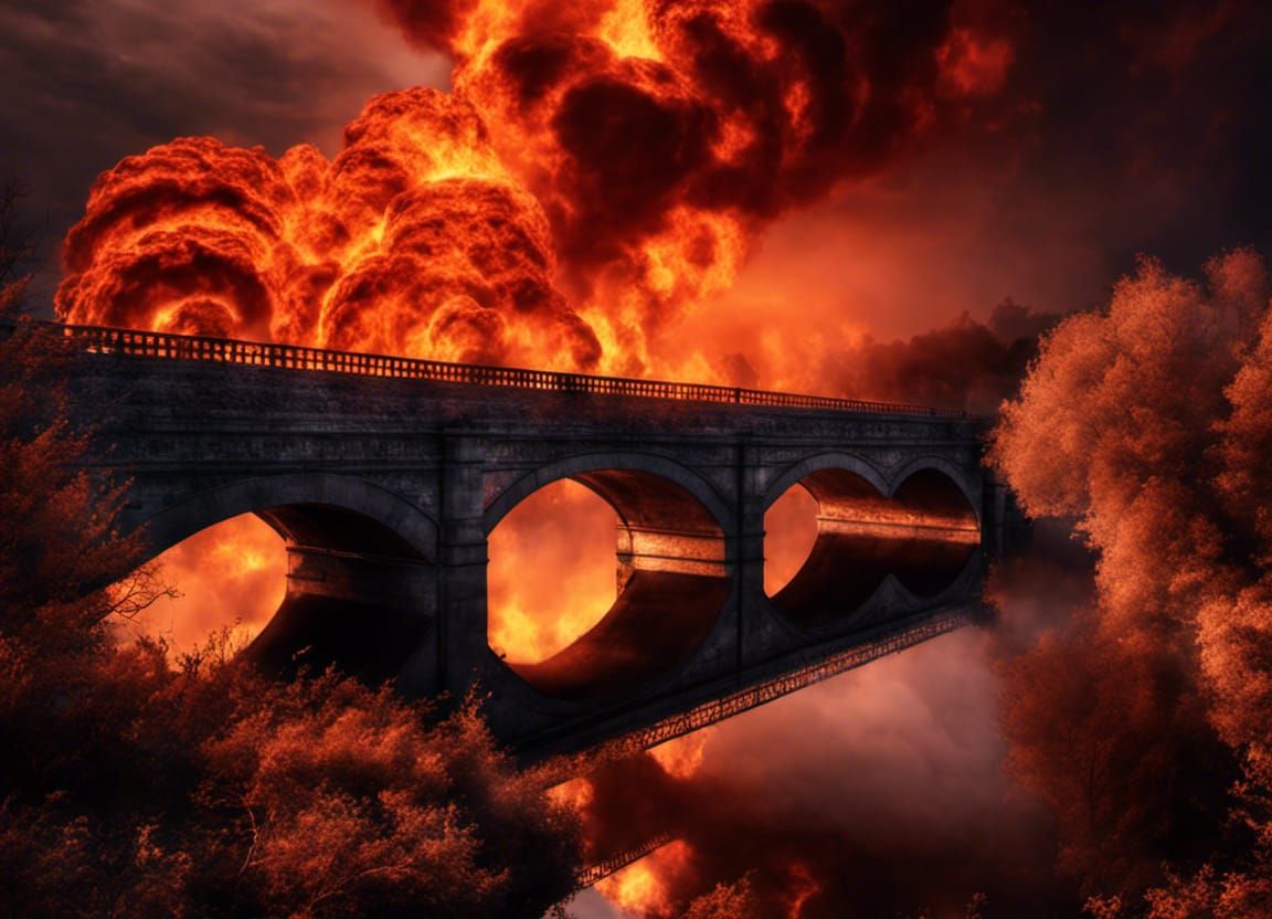 Infernal Steampunk Bridge in Fiery Hellscape