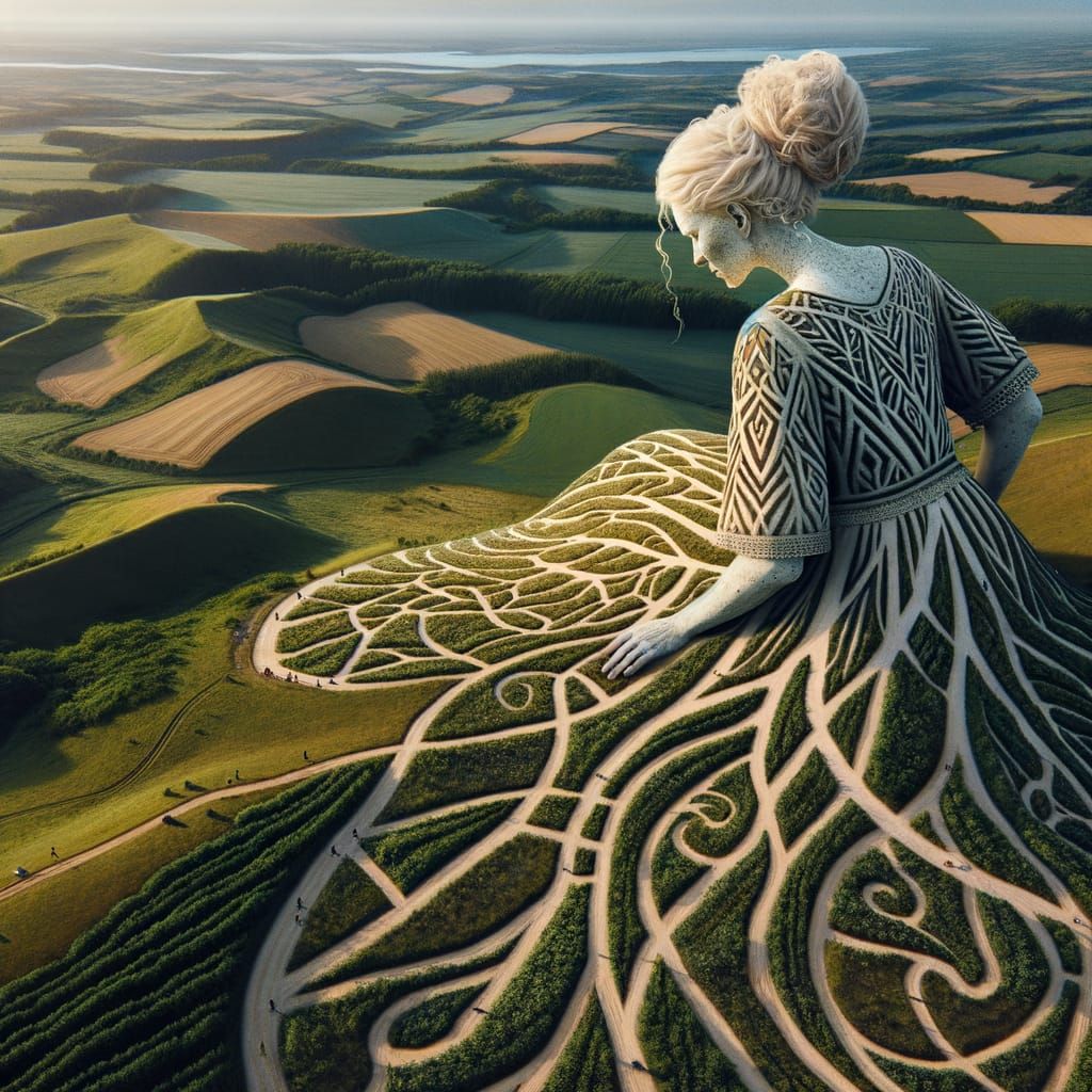 Surreal Giant Woman Merges with Landscape