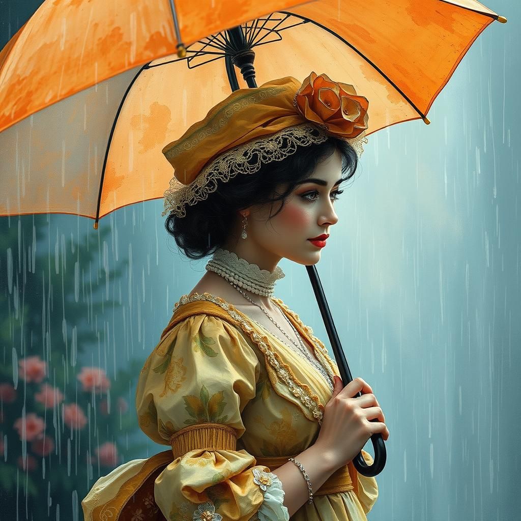 Woman in Old-Fashioned Attire, Neo-Impressionist Painting