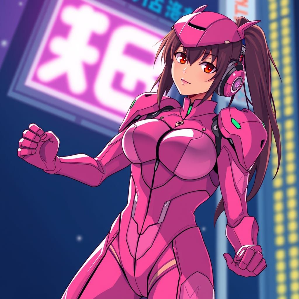 Mari in Pink Eva Plugsuit: Manga-Style Illustration