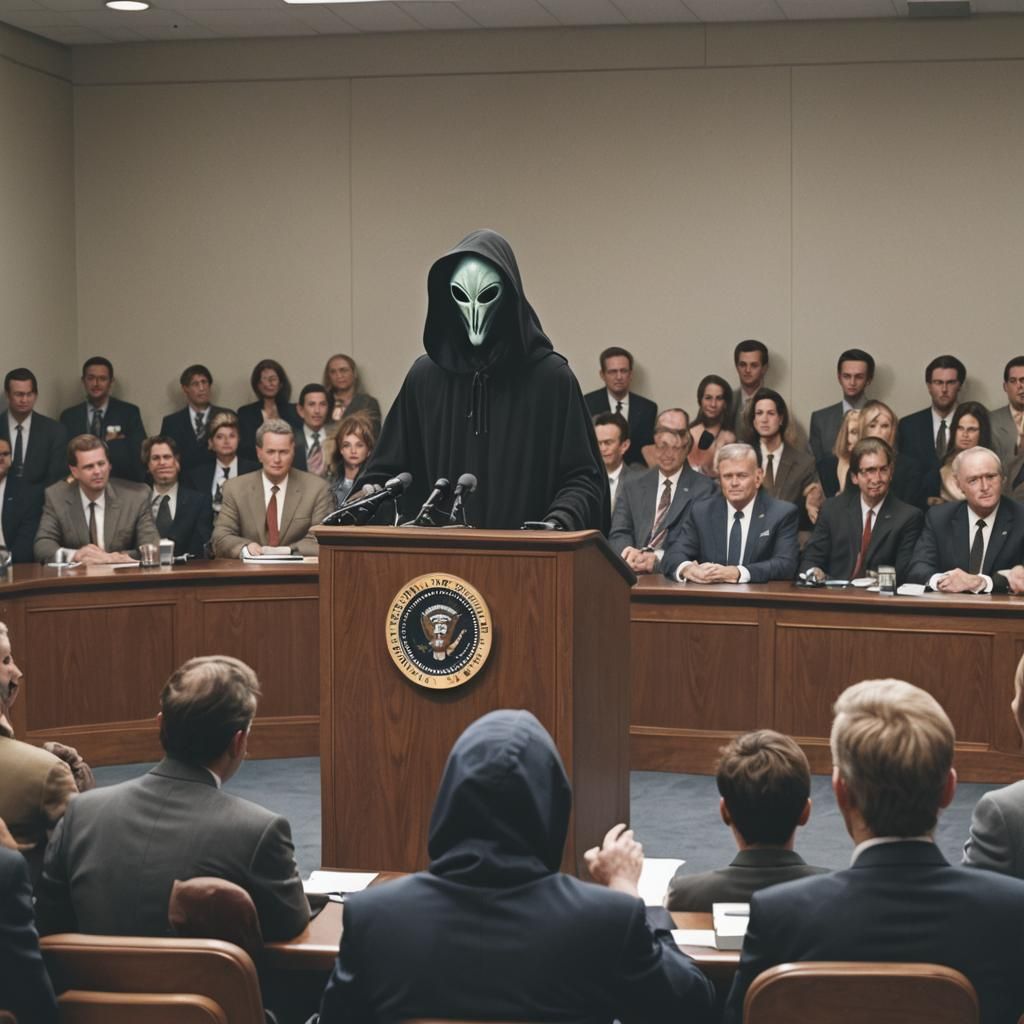Hooded Alien Addresses Nation From Presidential Podium