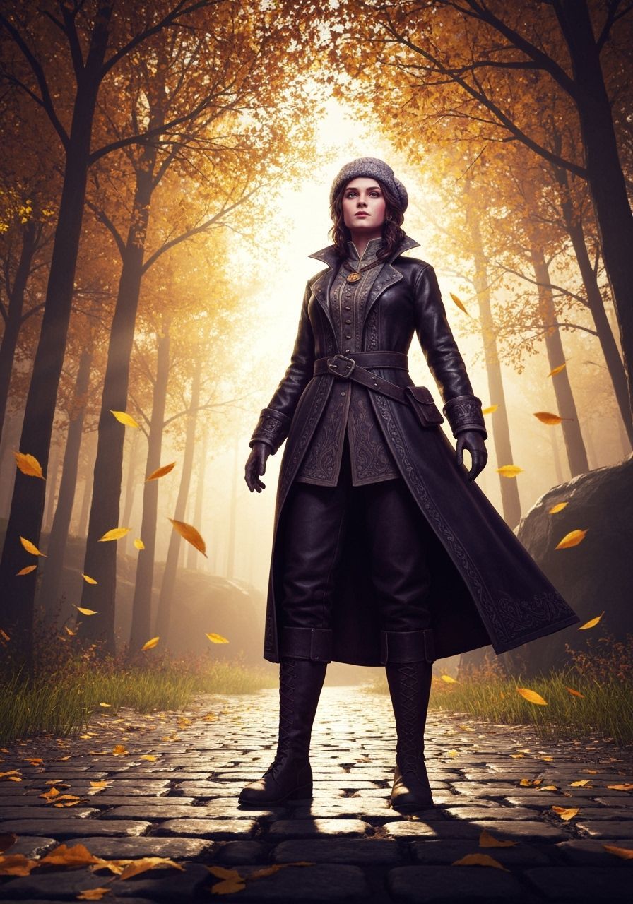 Fantasy Adventurer in Autumn Forest Concept Art