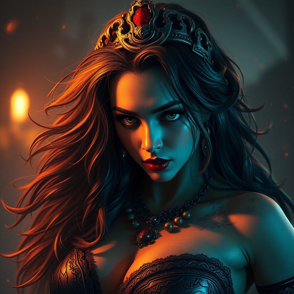 Ethereal Vampire Goddess in Triadic Hues