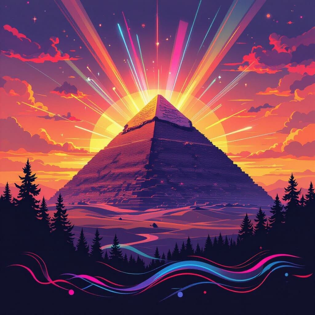 Pyramid Sunset: A Surreal Fusion of Light and Shadow