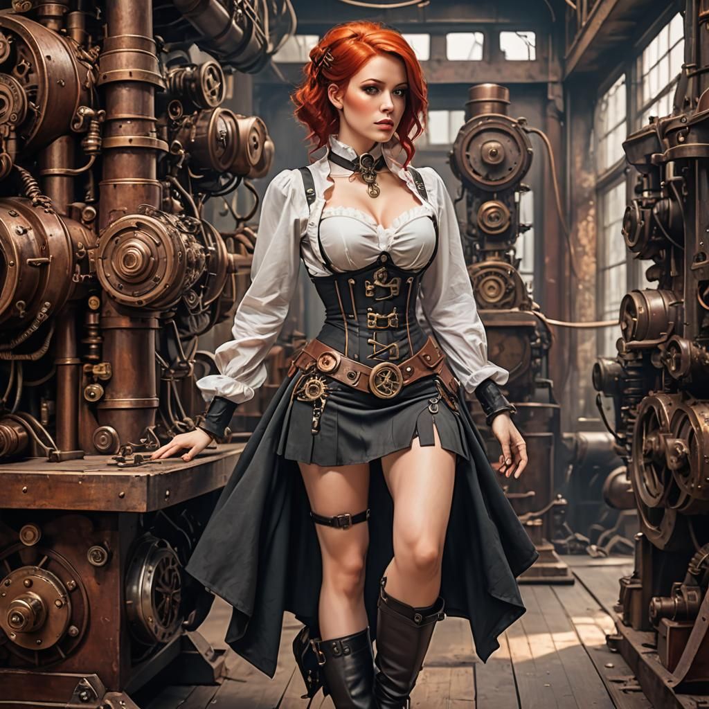 Steampunk Redhead in Revealing Attire