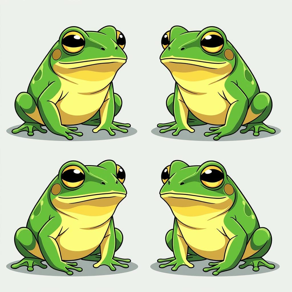 Cartoon Green Tree Frog Character Turnaround Sheet