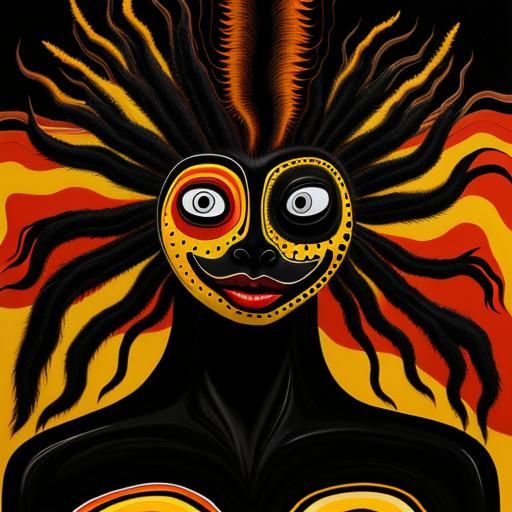 Abstract Faces: Aboriginal Surrealist Oil Painting