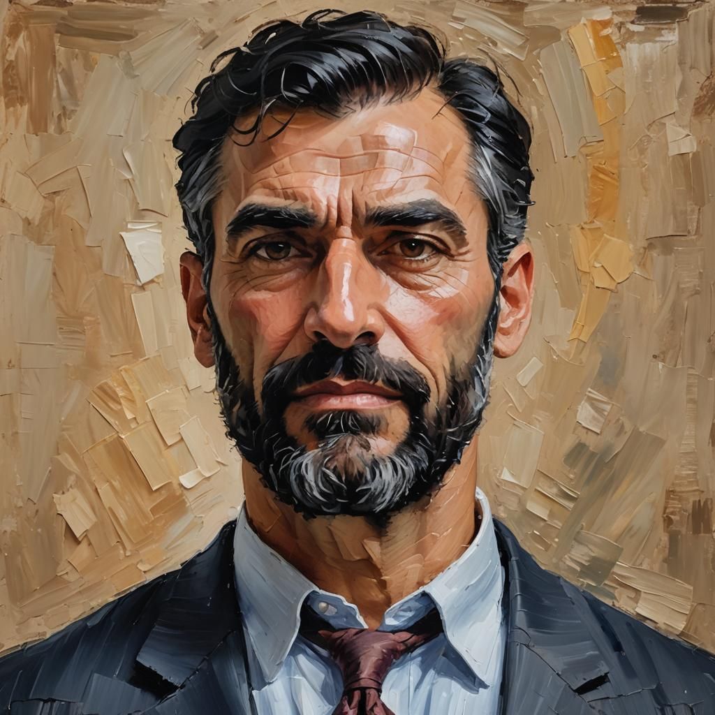 Impasto Portrait of a Handsome Professor in Red