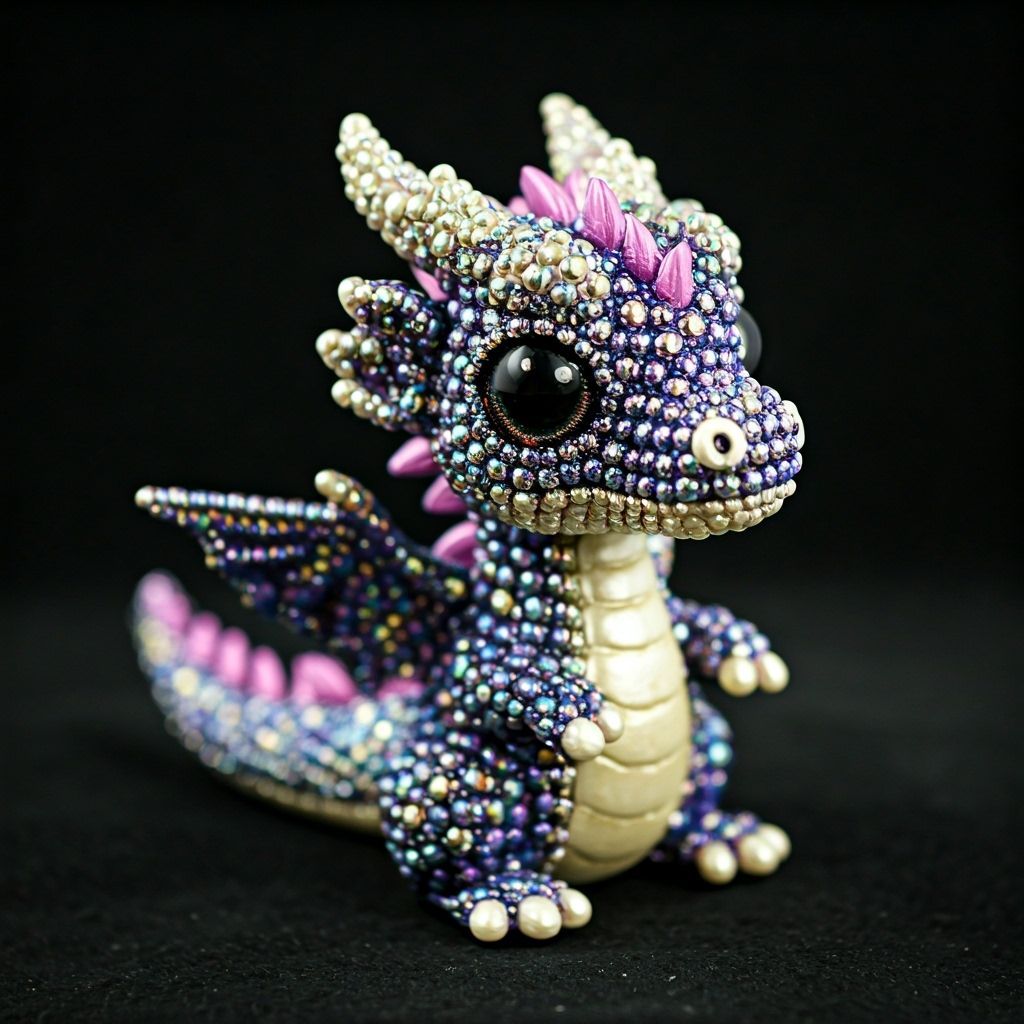 Iridescent Bead Dragon Figurine in Whimsical Style
