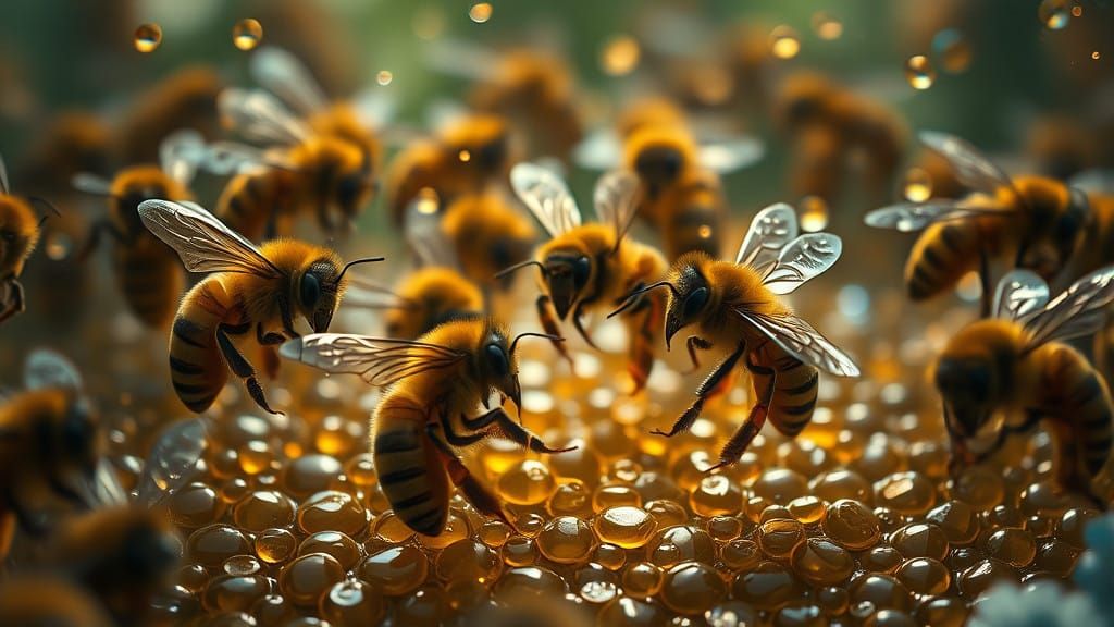 Honeybees Dance in Vibrant, Hyper-Realistic Surrealism