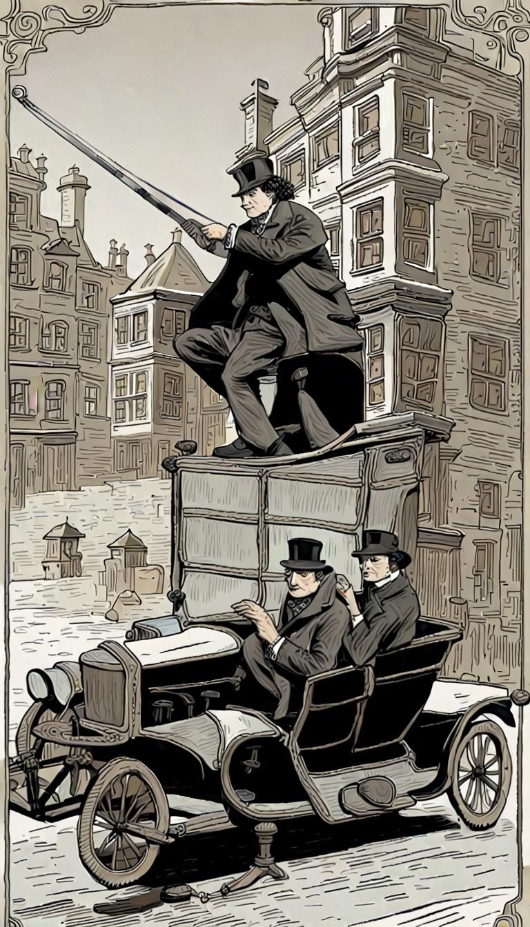 Sherlock Holmes and Watson with Harpoon, Pen and Ink Art