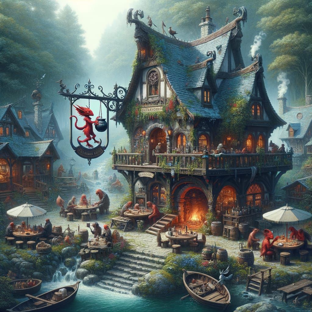 Fantasy Tavern in a Whimsical Landscape