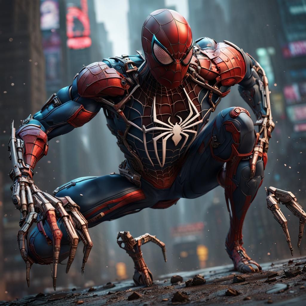 Cyberpunk Spider-Man with Intricate Mech Details