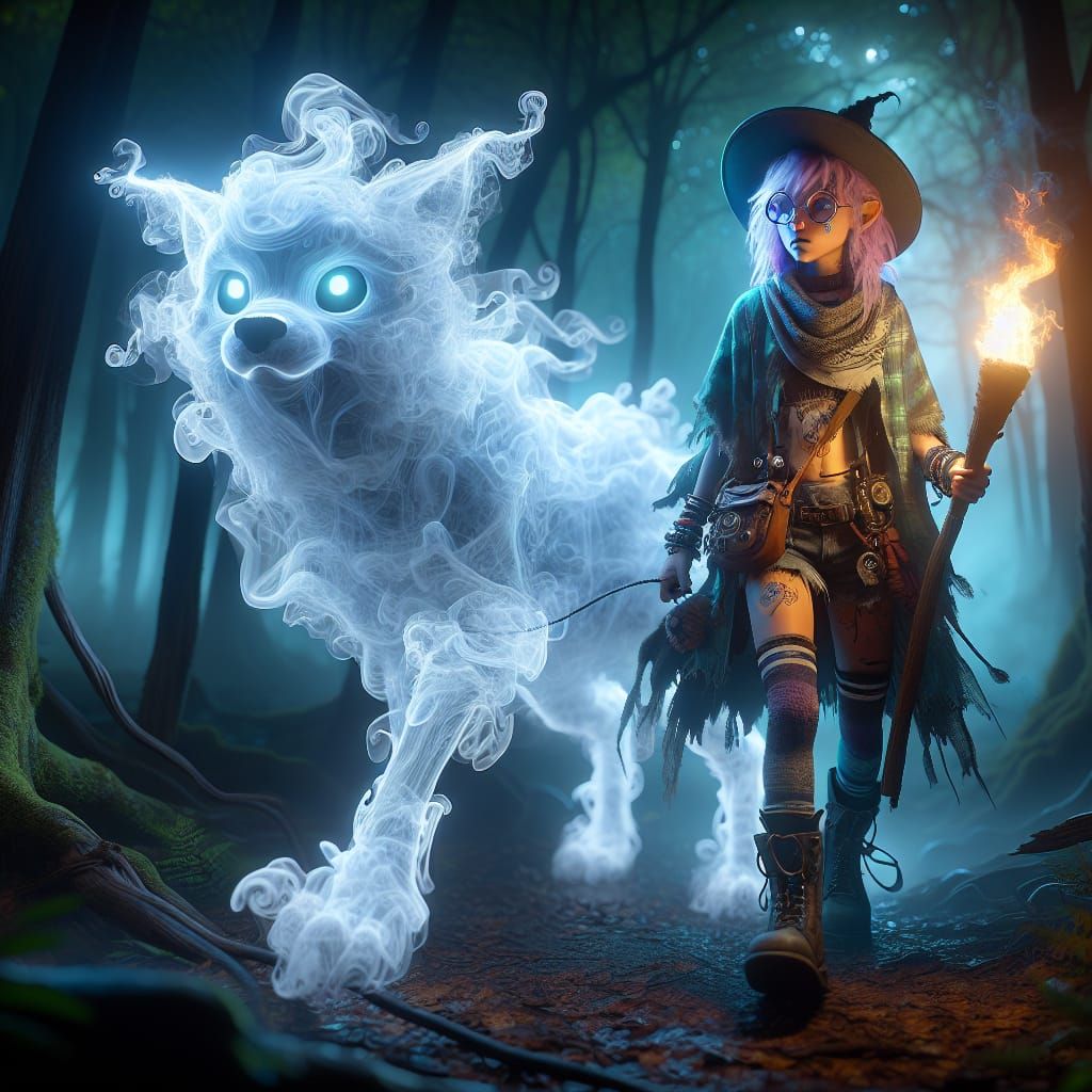 Whimsical Punk Witch Embarks on a Mystical Forest Adventure