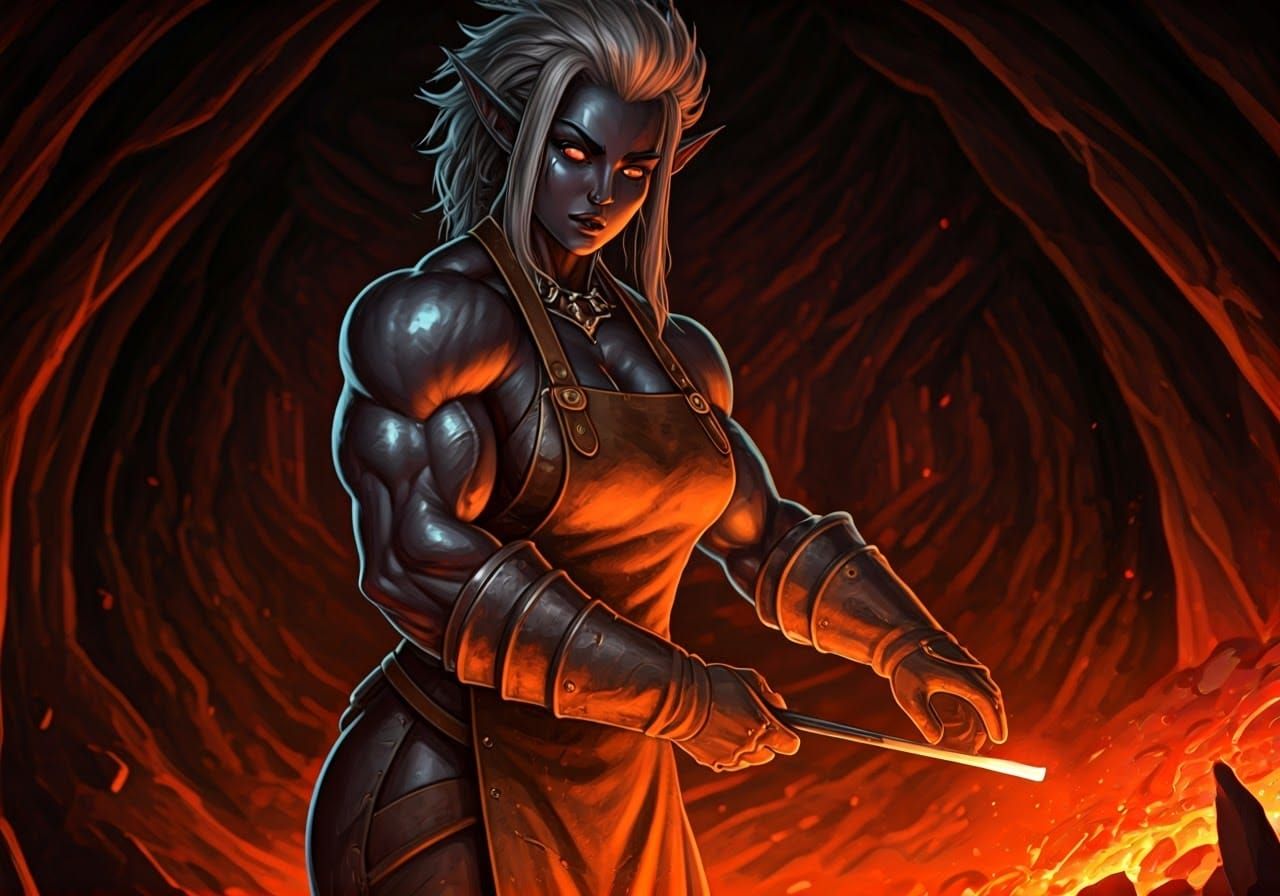 Dark Elf Forgemistress in Fantasy Concept Art Style