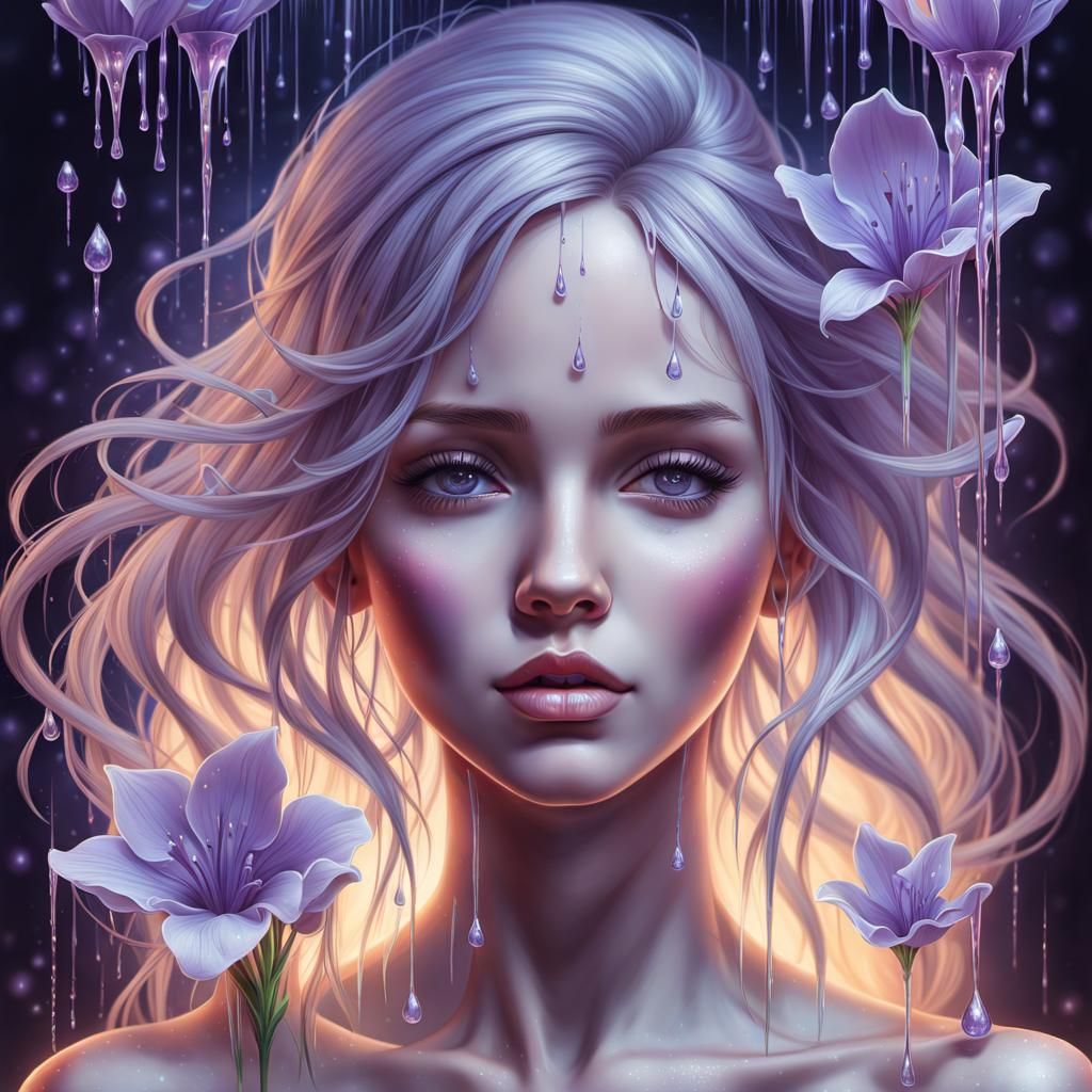 Bioluminescent Girl in Watery Lavender Dreamscape