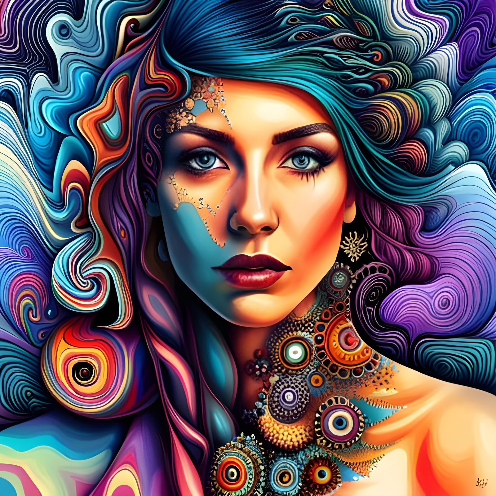 Fractal Face: A Shattered Mixed Media Masterpiece